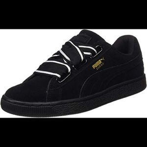 Puma Black Heart Satin Bow Lace Up Sneakers